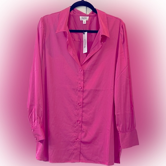 NWT pink satin button up blouse - Picture 1 of 5